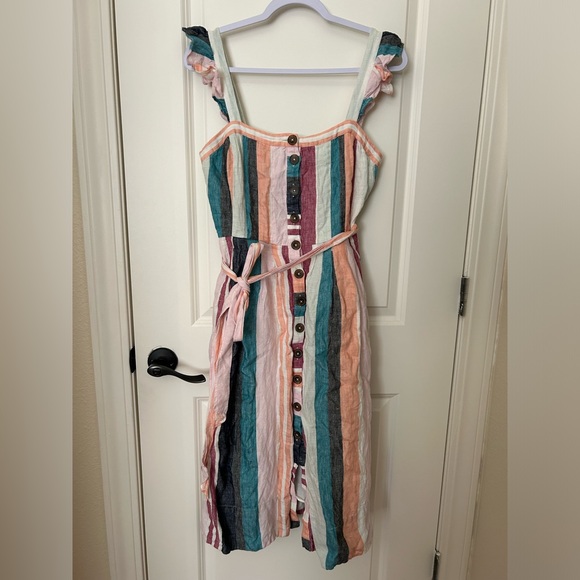 J.CREW Button Up Belted Midi Striped Dress in 100% Linen Size 6 - Picture 3 of 7